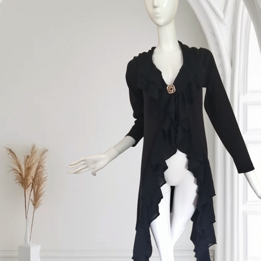 Elegant Black Ruffle Cardigan